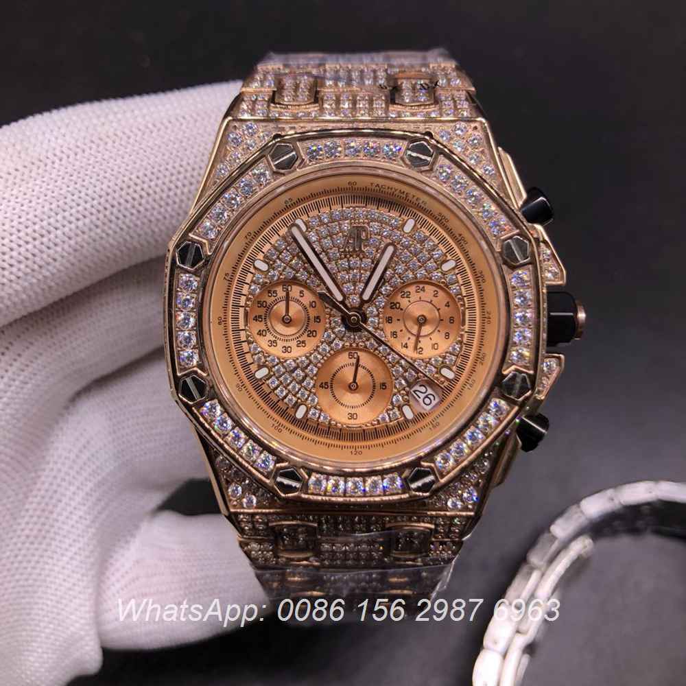 AP120SF303, AP diamonds rose gold case 42mm VK quartz men's chronograph watch