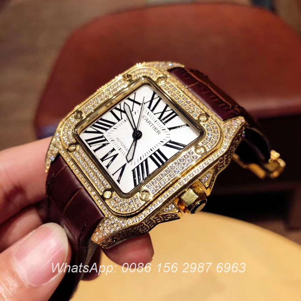 C090XD325, Cartier iced out santos yellow gold shiny diamonds automatic ...