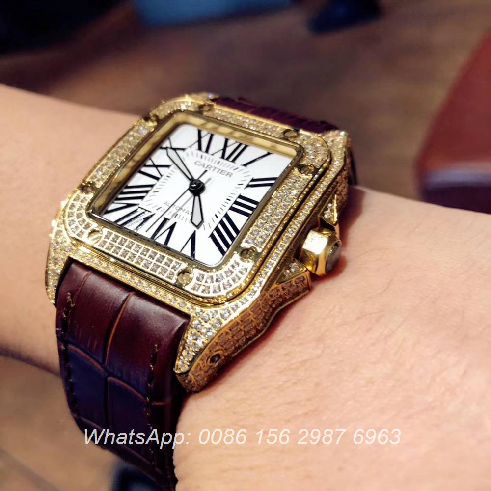 C090XD325, Cartier iced out santos yellow gold shiny diamonds automatic ...