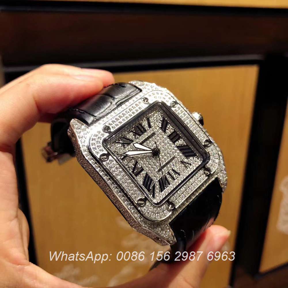 C105XD327, Cartier silver case with diamonds face Santos men's watch ...