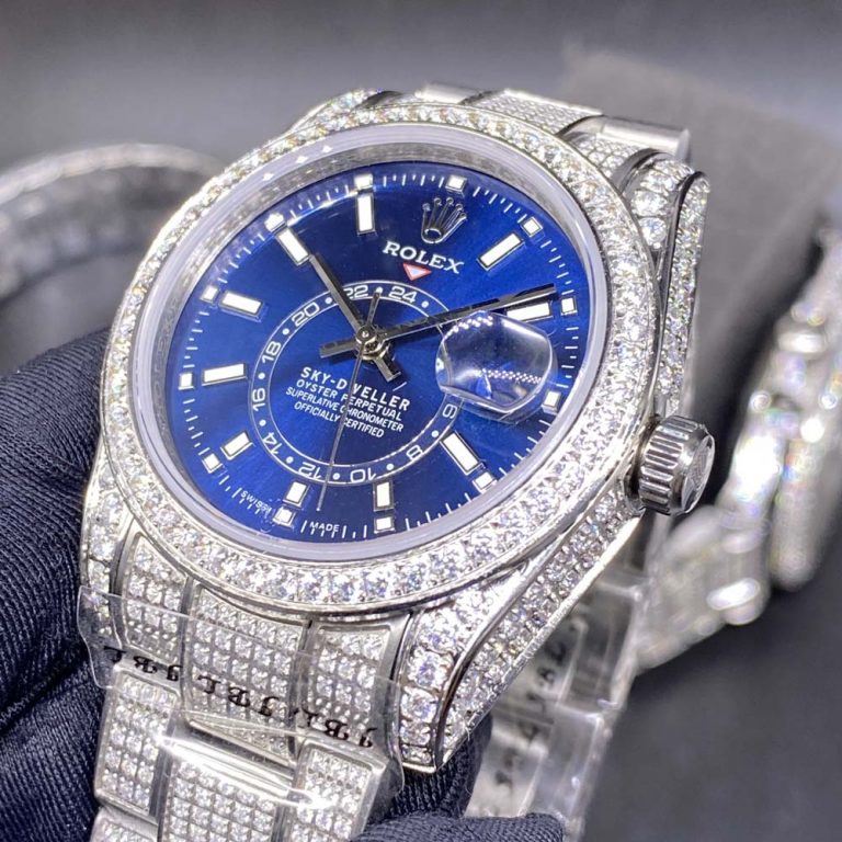 Sky-dweller 36mm blue dial full diamonds silver case oyster band AAA ...