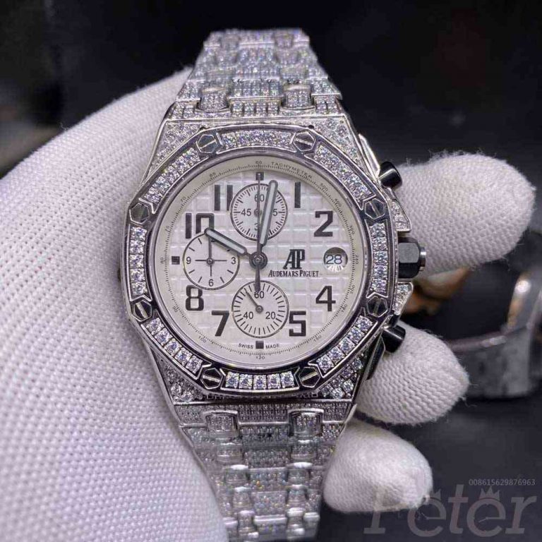 AP quartz movement diamonds silver case 42mm white dial full works men ...