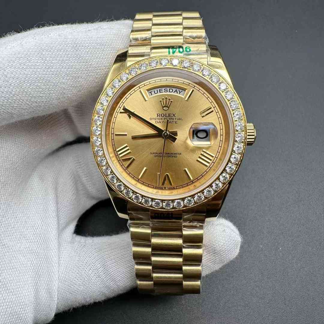 Rolex Daydate 40 all gold GD Miyota 8215 automatic with Moissanite diamonds bezel.  B85