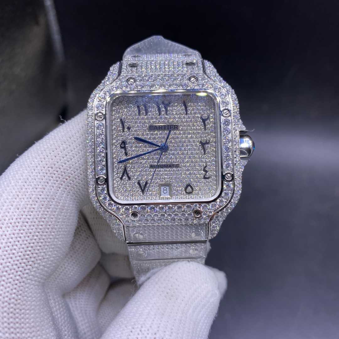 Cartier Santos Swarovski diamonds everywhere TW factory 2824 automatic Arabic diamonds dial 38.5x40mm.  E90