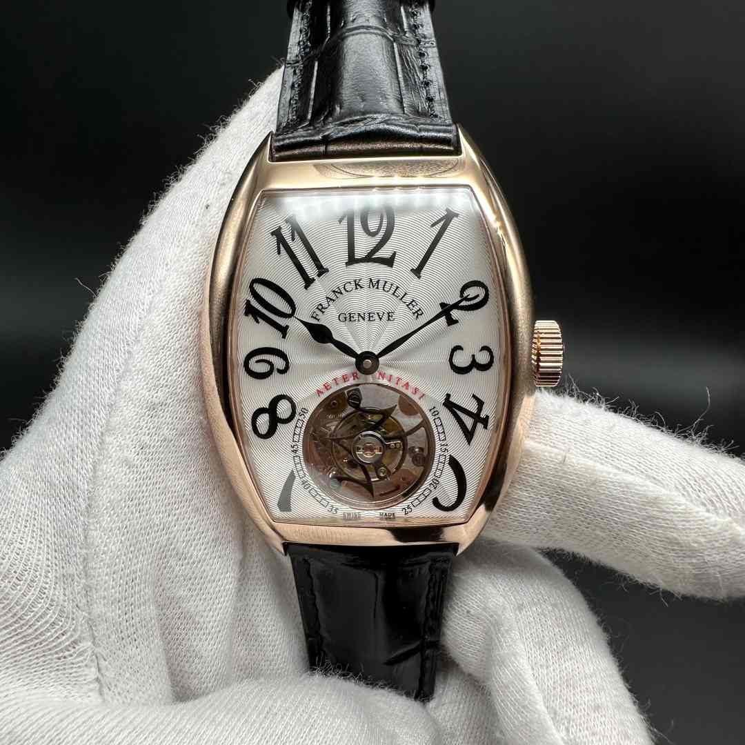 Frank Muller FM Aeter Nitasi real Tourbillon hands-winding mechanical movement rose gold case 40mm white dial black leather strap 750$