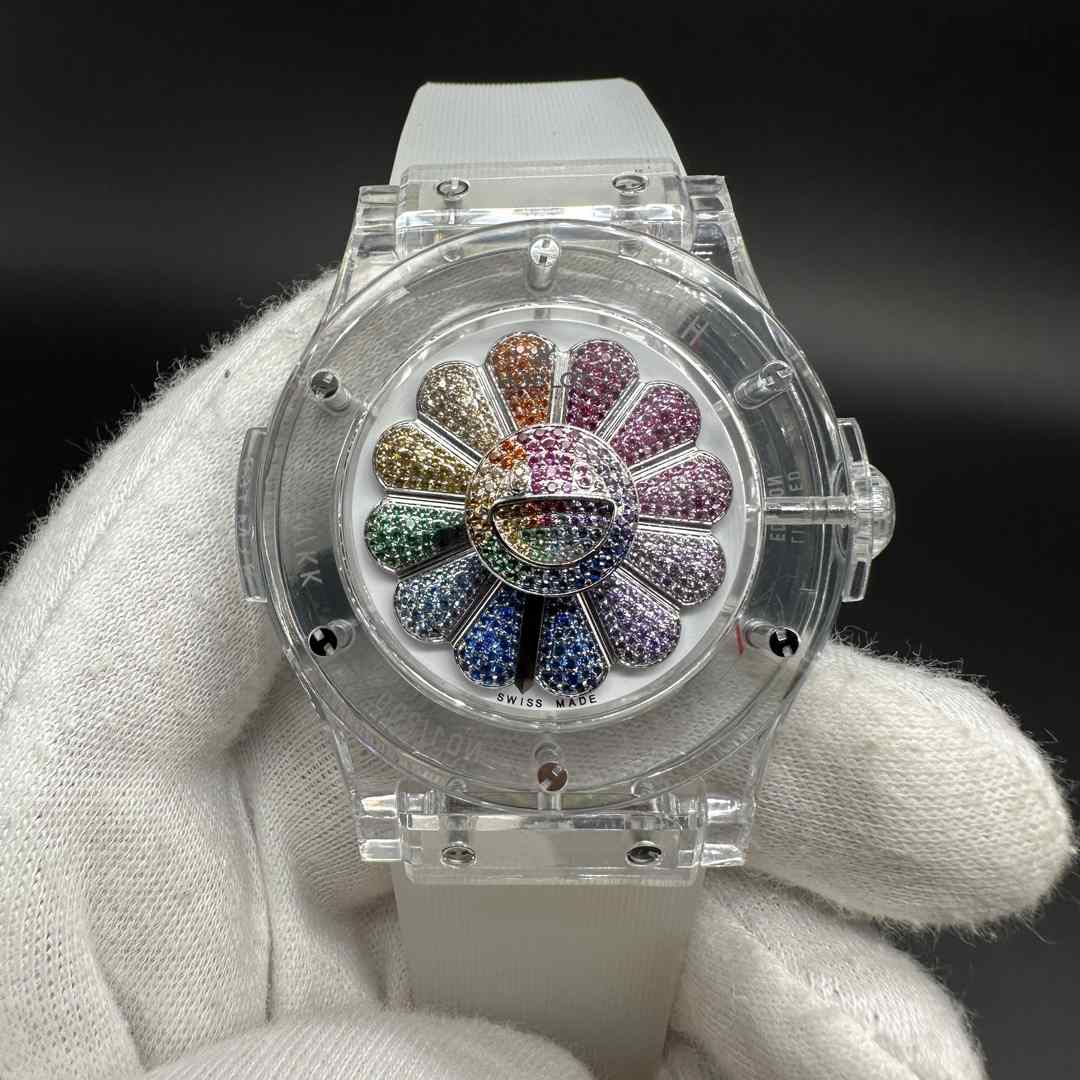 Hublot Unico Swiss automatic Transparent case 42mm rainbow rotating dial. C50