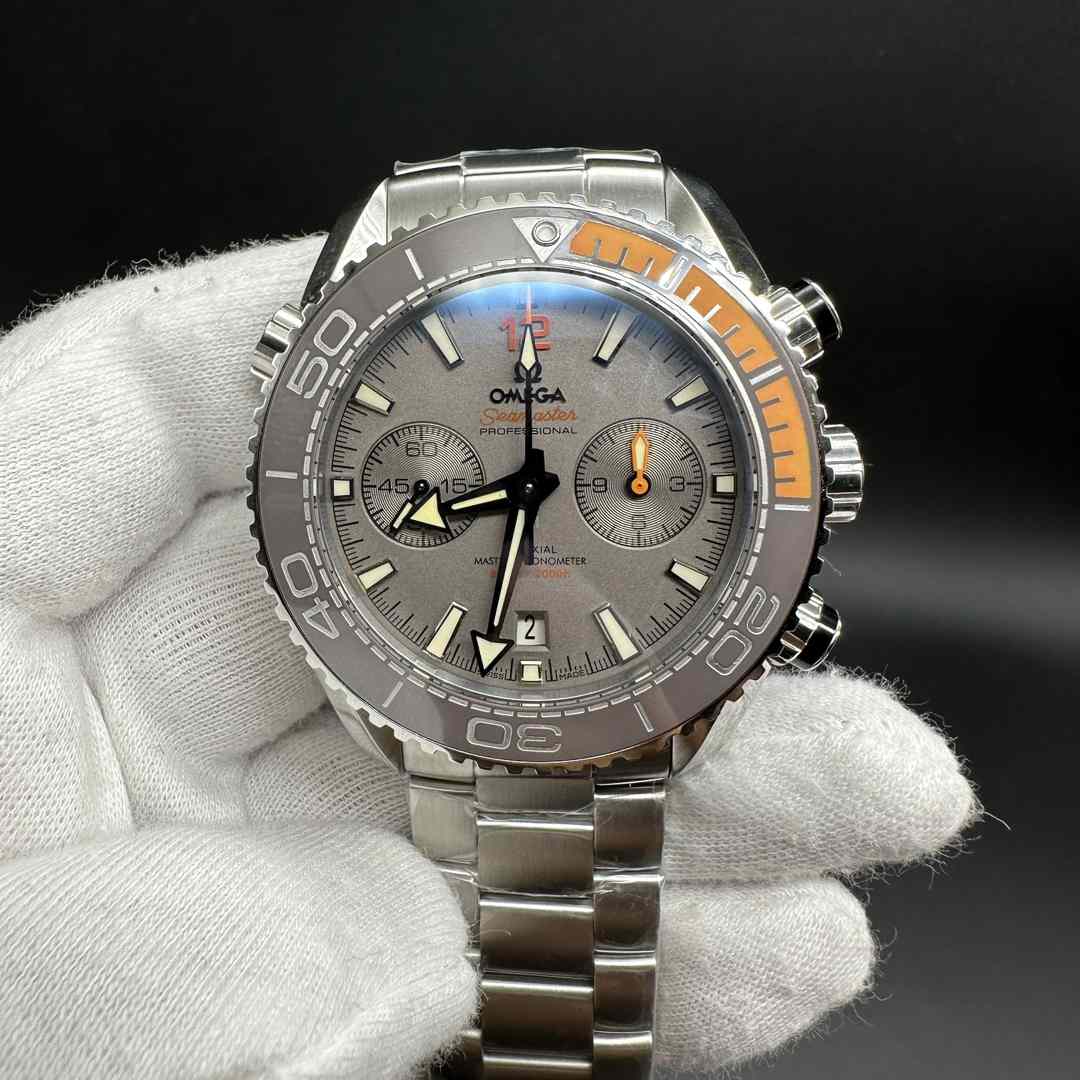 Omega Seamaster Professional Planet Ocean OM factory 9900 full chronograph function steel case 44mm gray dial. D10